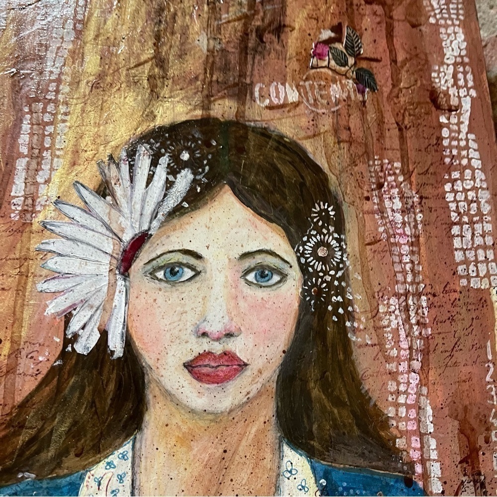 Art Painting Woman Mixed Media 12 x 16 - Picture 4 of 9